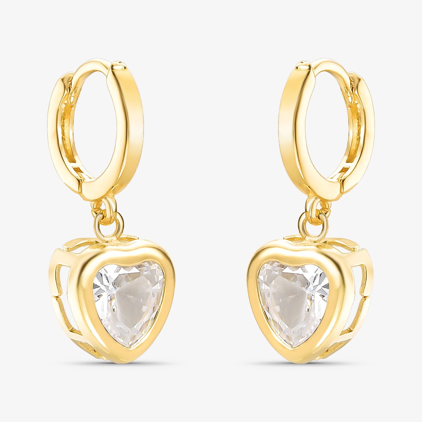 Brinco Argola Coração de Cristal Vazado Folheado a Ouro 18k