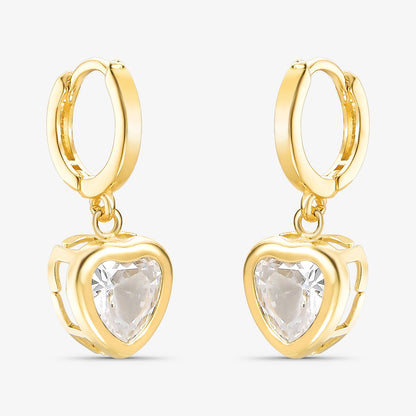 Brinco Argola Coração de Cristal Vazado Folheado a Ouro 18k