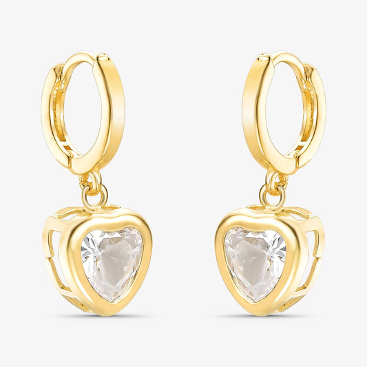 Brinco Argola Coração de Cristal Vazado Folheado a Ouro 18k