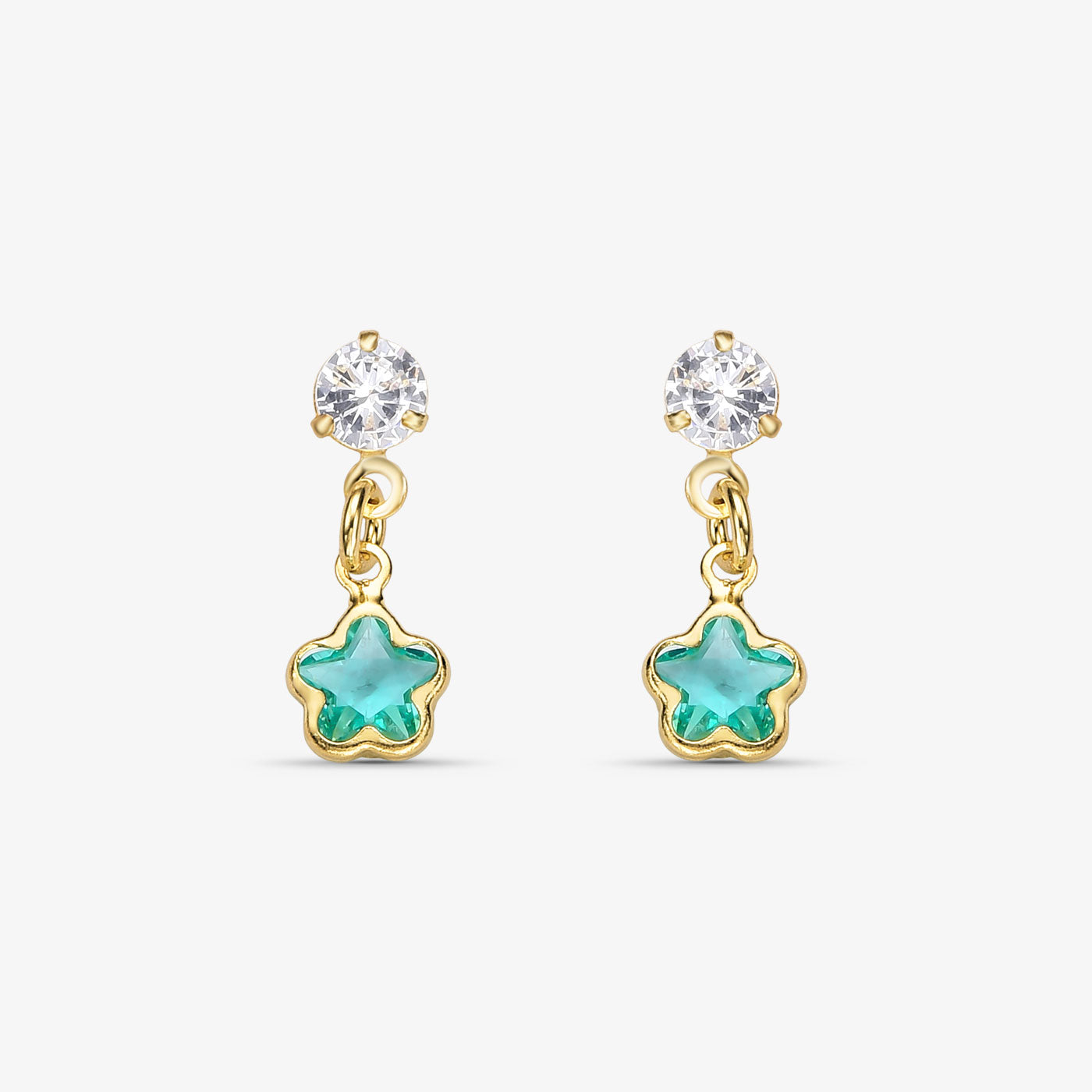 Brinco Infantil Flor Azul com Zircônia Folheado a Ouro 18K