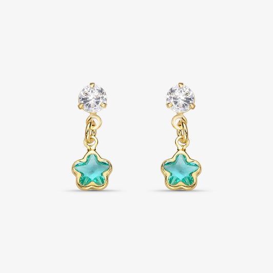 Brinco Infantil Flor Azul com Zircônia Folheado a Ouro 18K
