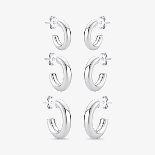 Brinco Trio de Argolas Aço redonda