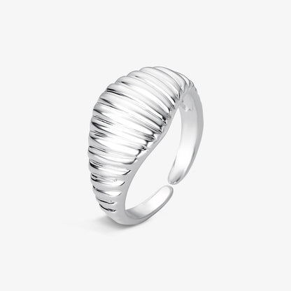 Anel Regulável Riscado Folheado a Prata