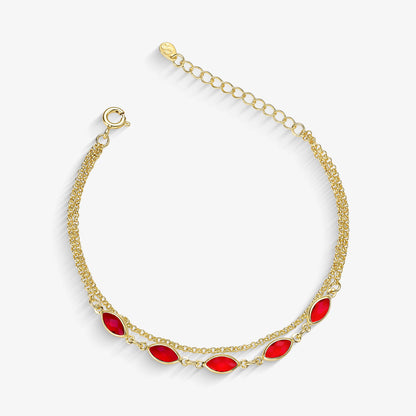 Pulseira Dupla Navetes Vermelho Folheado a Ouro 18k