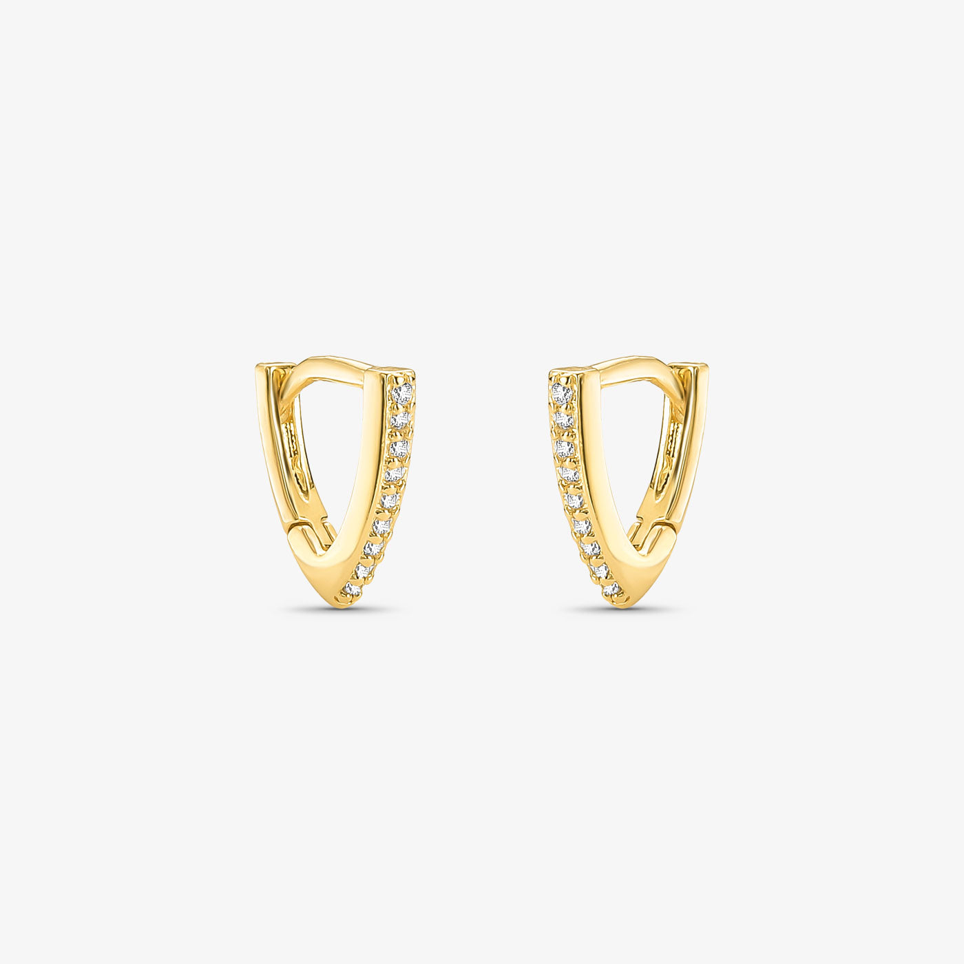 Brinco Argola Triângular Cravejada Folheado a Ouro 18k