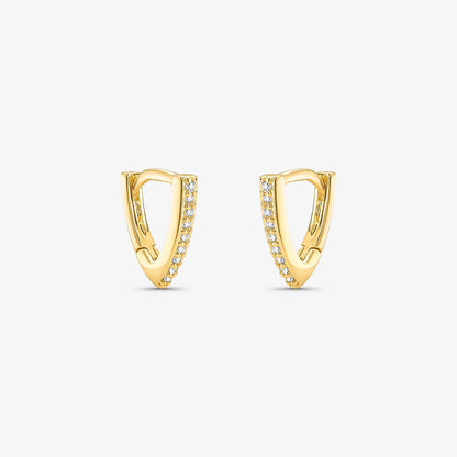 Brinco Argola Triângular Cravejada Folheado a Ouro 18k