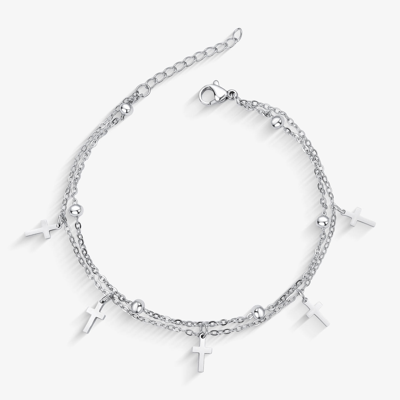 Pulseira Aço Cruz e Bolinhas