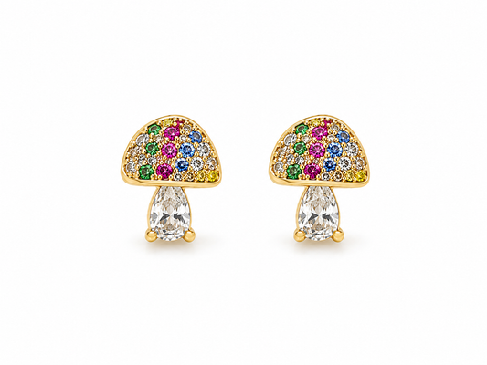Brinco Cogumelo Colorido Folheado a Ouro 18k