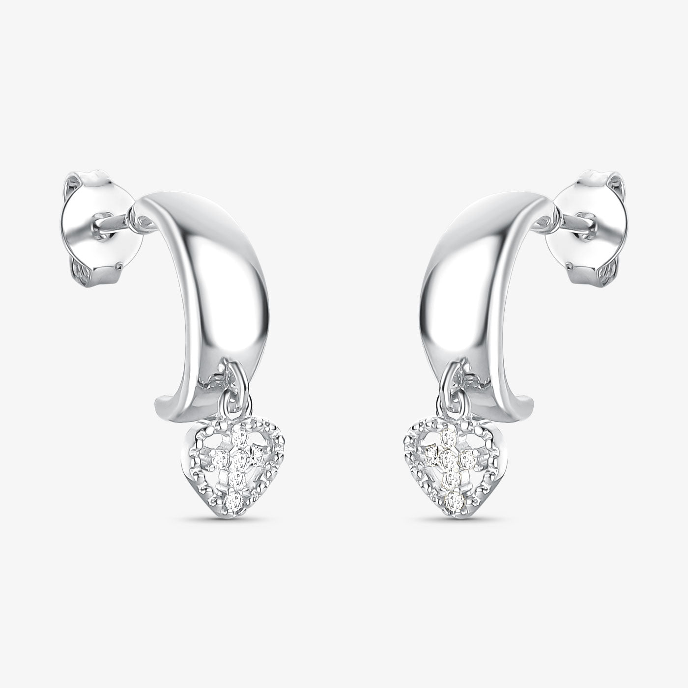 Argola Coração e Cruz Cravejada Folheado a Prata