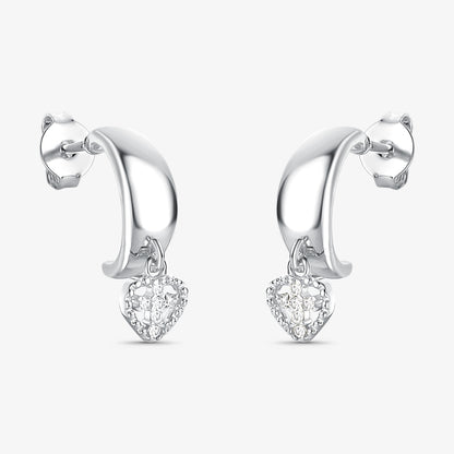 Argola Coração e Cruz Cravejada Folheado a Prata