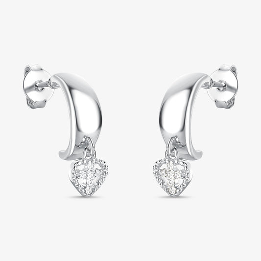 Argola Coração e Cruz Cravejada Folheado a Prata