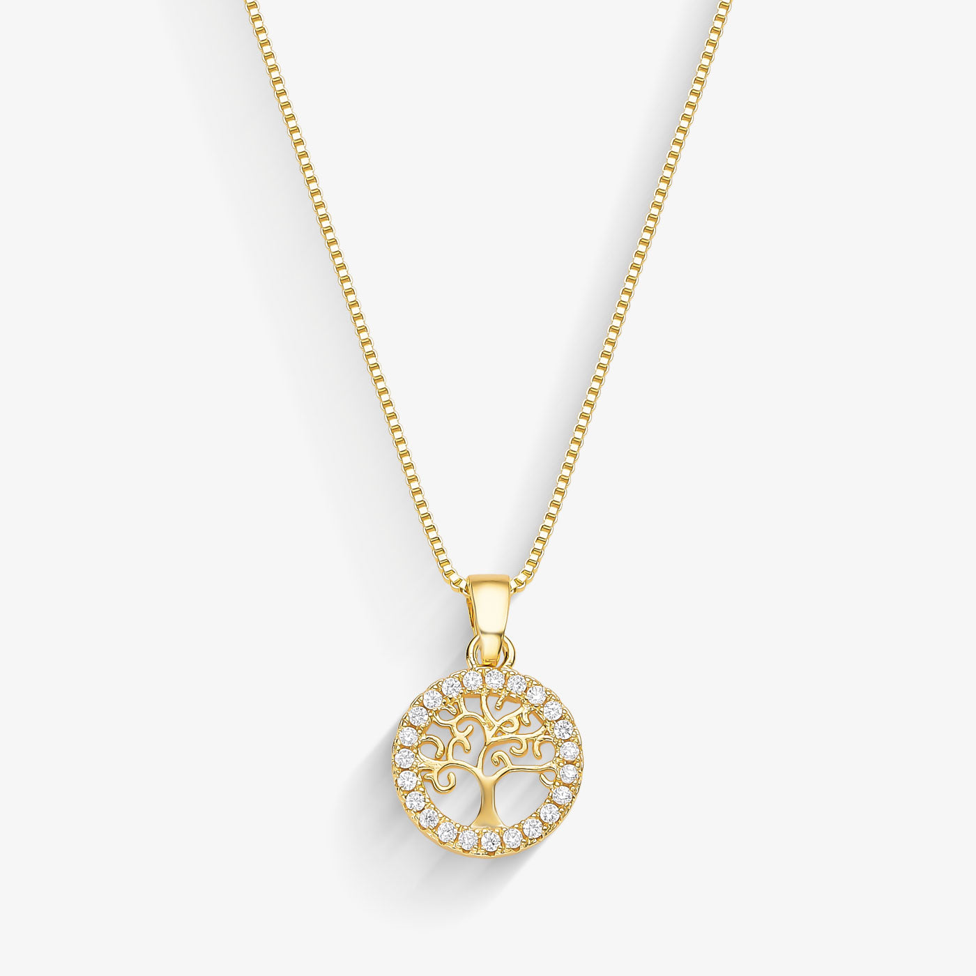Colar Árvore da Vida Borda Cravejada Folheado a Ouro 18k