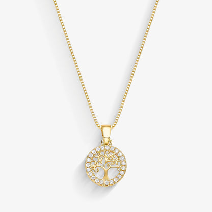 Colar Árvore da Vida Borda Cravejada Folheado a Ouro 18k