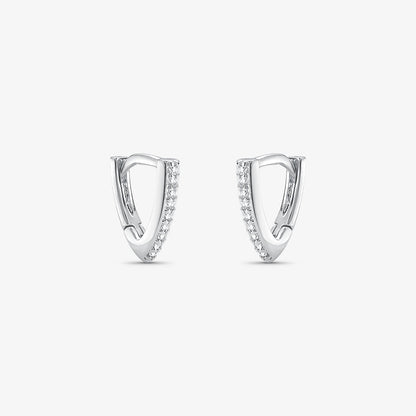 Brinco Argola Triângular Cravejada Folheado a Prata