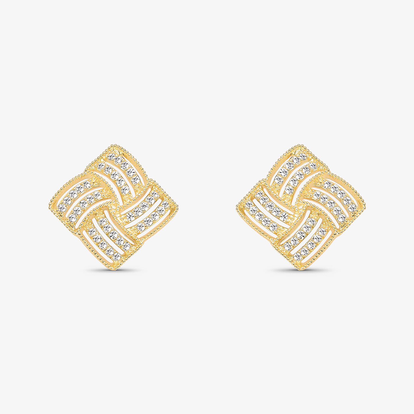 Brinco Quadrado Entrelaçado cravejado Folheado a Ouro 18k