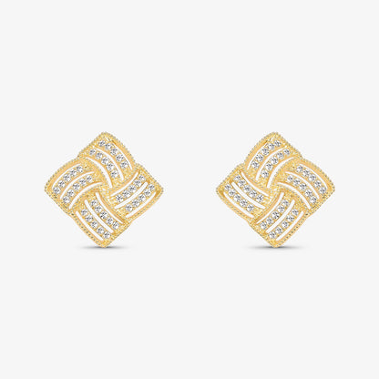 Brinco Quadrado Entrelaçado cravejado Folheado a Ouro 18k