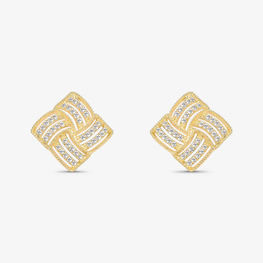 Brinco Quadrado Entrelaçado cravejado Folheado a Ouro 18k