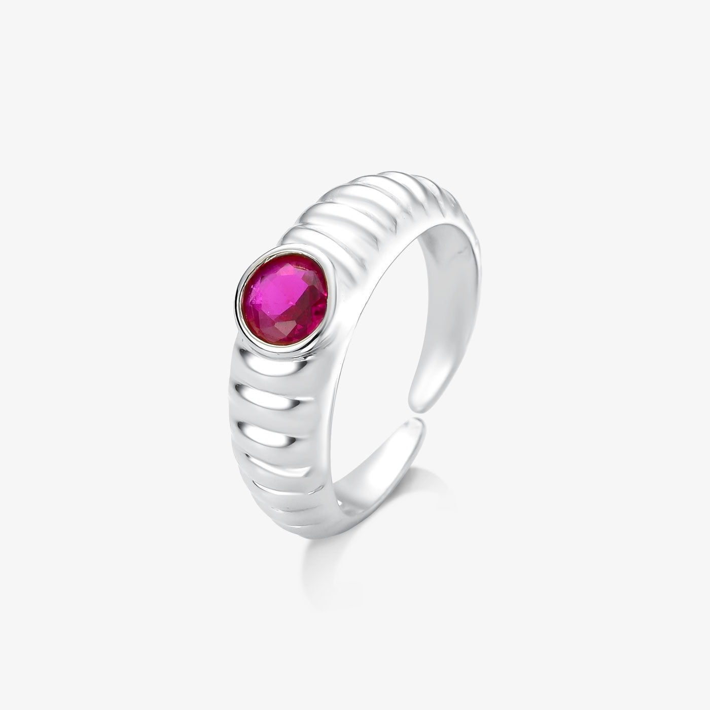 Anel Regulável Zircônia Pink Folheado a Prata