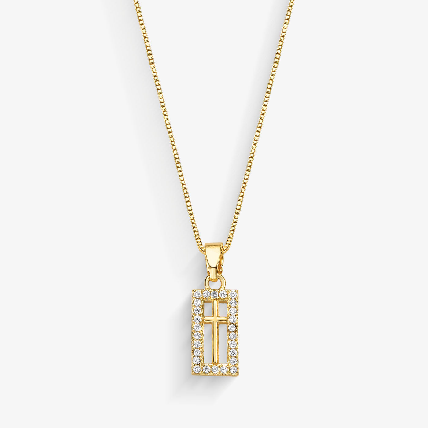 Colar Quadrado Cruz Cravejada Folheado a Ouro 18k