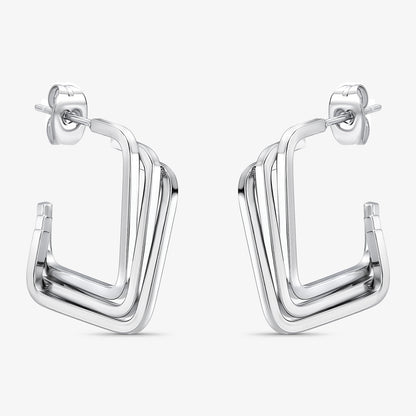 Brinco Aço Argola Quadrada Tripla