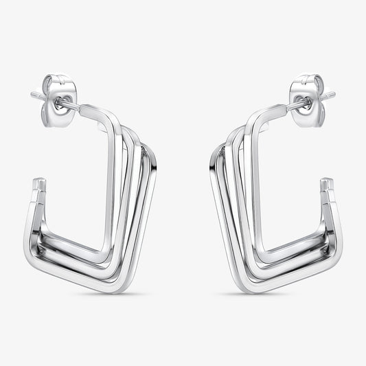 Brinco Aço Argola Quadrada Tripla