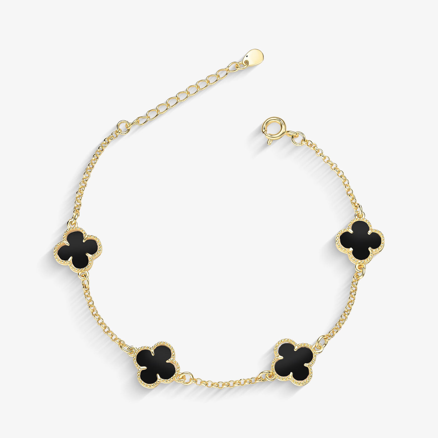 Pulseira Trevo Resinado Preto Folheado a Ouro 18k