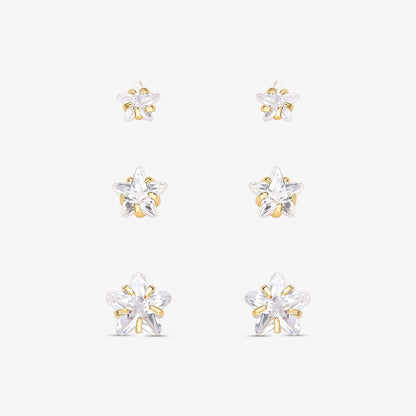 Brinco Trio de Estrelas Zircônia Folheado a Ouro 18K