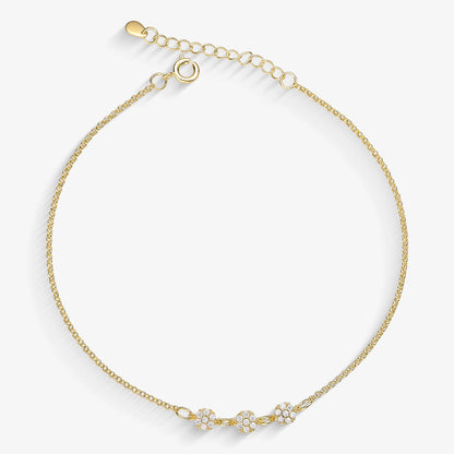 Tornozeleira Três Flores Cravejadas Folheado a Ouro18k
