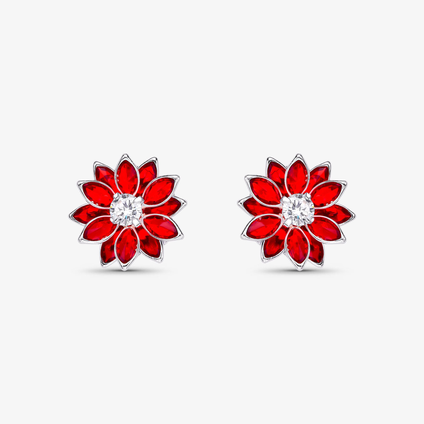 Brinco Flor de Cristal Vermelho Folheado a Prata