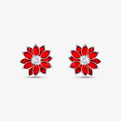 Brinco Flor de Cristal Vermelho Folheado a Prata