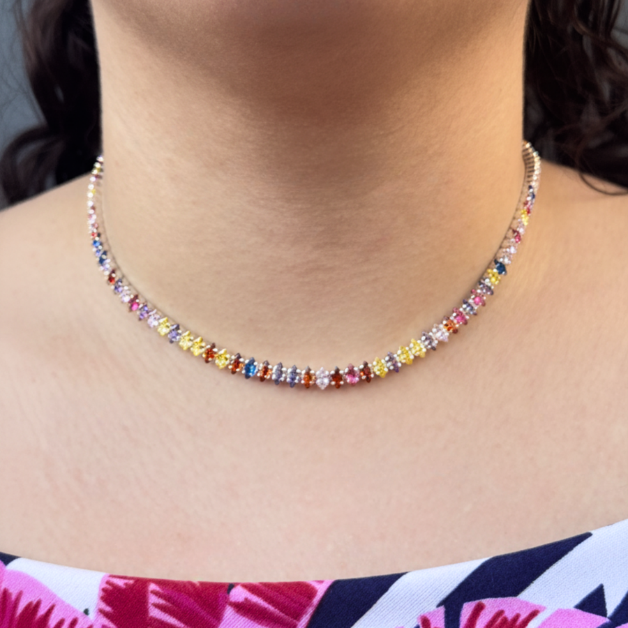 Choker Navete Colorida Folheado a Prata