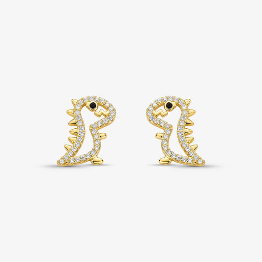 Brinco Dinossauro Cravejado Folheado a Ouro 18k
