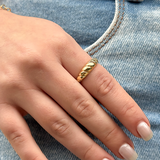 Anel Regulável Croissant Folheado a Ouro 18k