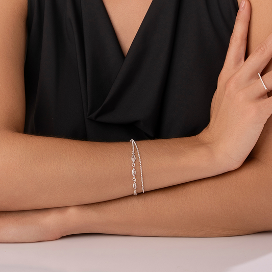 Pulseira Dupla Navetes de Cristal