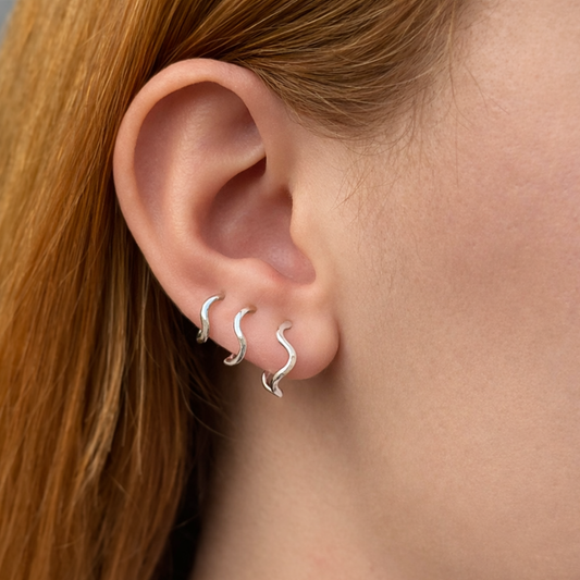 Brinco Trio Ondulado Folheado a Prata