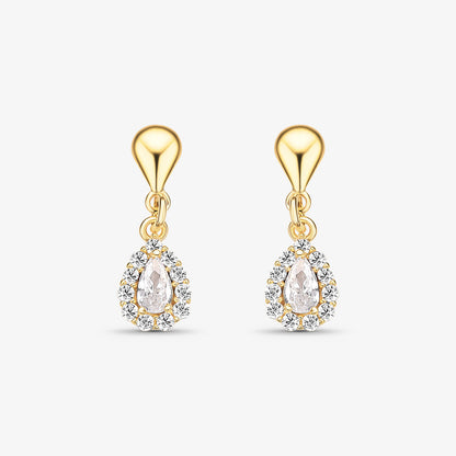 Brinco Gota Borda Cravejada Folheado a Ouro 18k