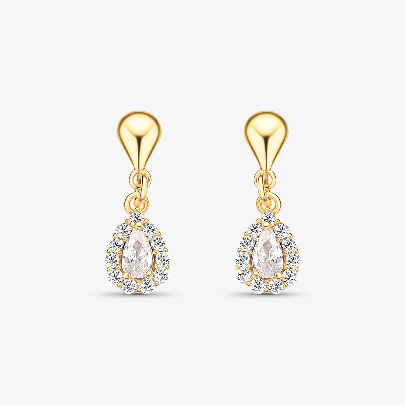 Brinco Gota Borda Cravejada Folheado a Ouro 18k