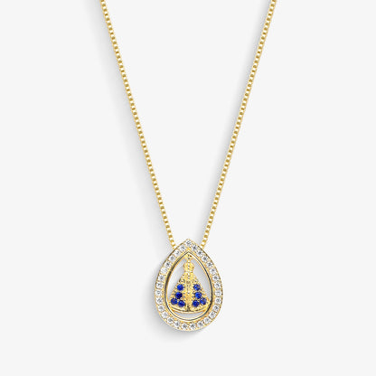 Colar Nossa Senhora Manto Azul Cravejado Folheado a Ouro18k