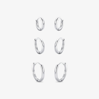 Brinco Trio de Argolas Lisas 2mm Folheado a Prata