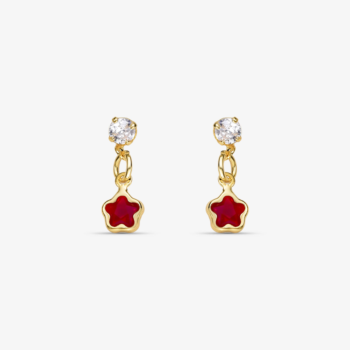 Brinco Infantil Flor Vermelha com Zircônia Folheado a Ouro 18K