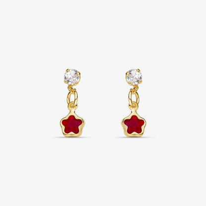 Brinco Infantil Flor Vermelha com Zircônia Folheado a Ouro 18K