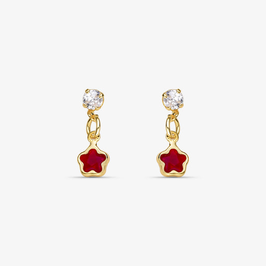 Brinco Infantil Flor Vermelha com Zircônia Folheado a Ouro 18K