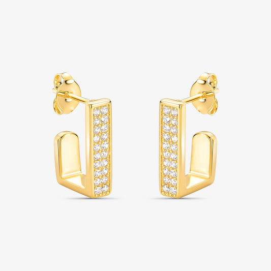 Brinco Argola Quadrada Borda Cravejada Folheado Ouro 18k