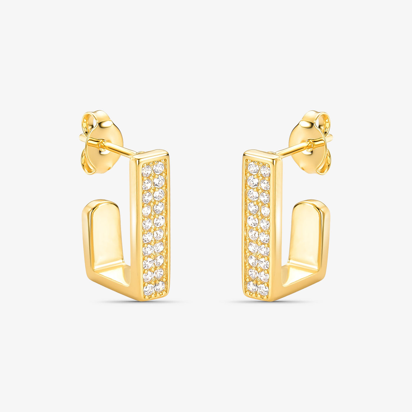 Brinco Argola Quadrada Borda Cravejada Folheado Ouro 18k