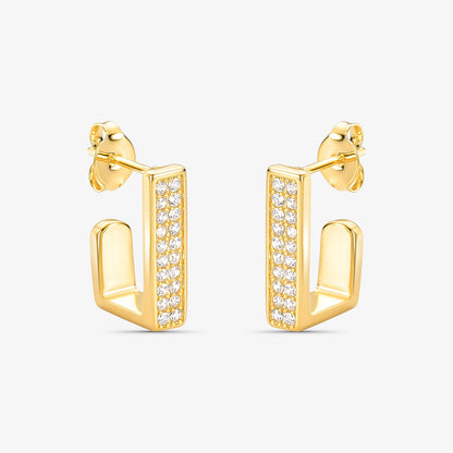 Brinco Argola Quadrada Borda Cravejada Folheado Ouro 18k