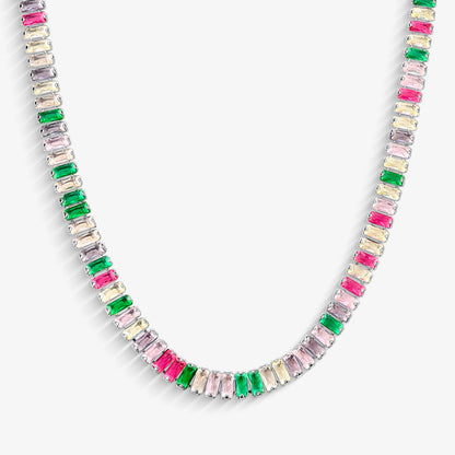 Choker Riviera Retangular Colorida Folheado a Prata