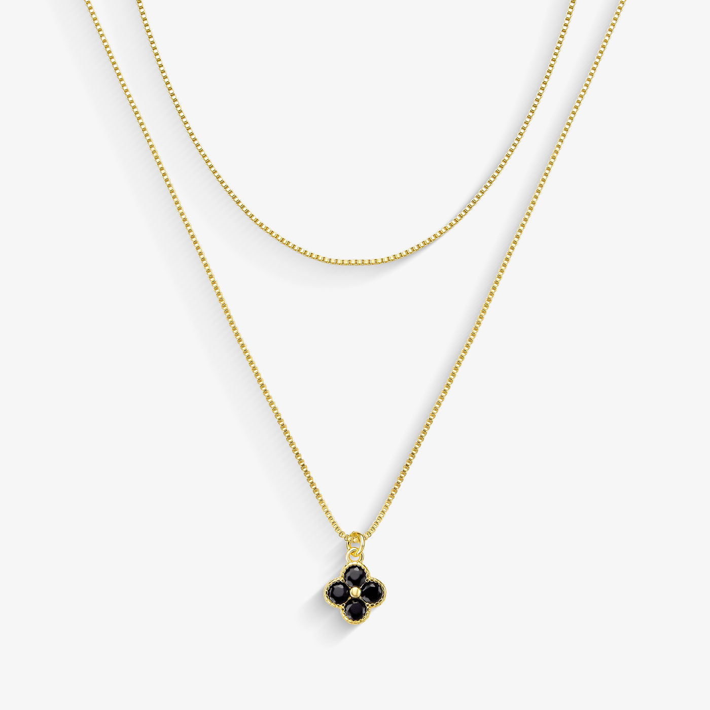 Colar Duplo Trevo Preto Folheado a Ouro 18k