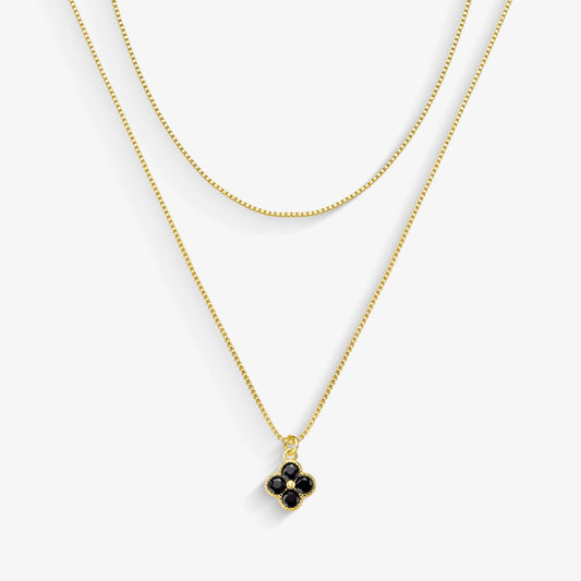 Colar Duplo Trevo Preto Folheado a Ouro 18k