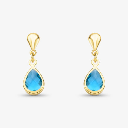 Brinco Gota Verde Água Vidro com borda Folheado a Ouro 18k