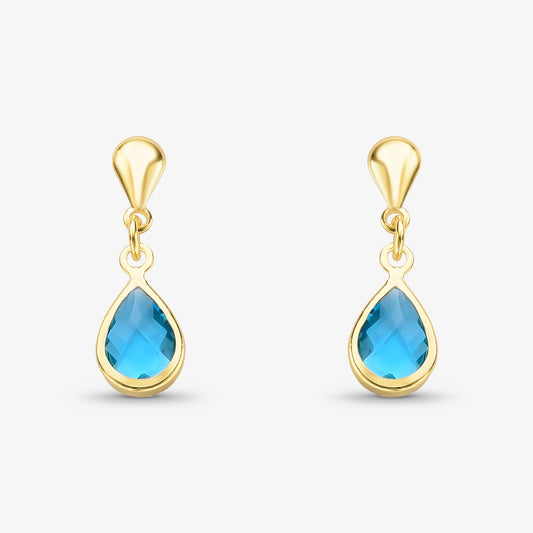 Brinco Gota Verde Água Vidro com borda Folheado a Ouro 18k